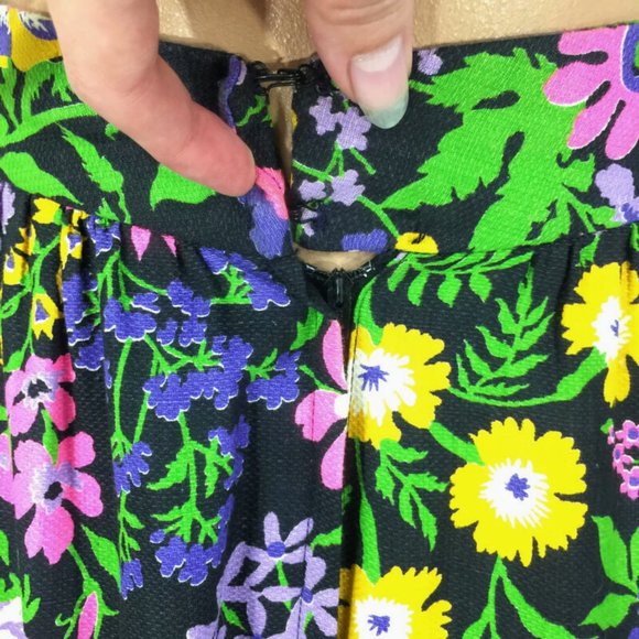 VINTAGE 70s Botanical Black & White Color Block Maxi Skirt with Sequins 27" Wais - Picture 7 of 8